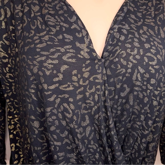 2X J Lo Black Gold Leopard Animal Wrap Look Top Stretch Shimmer Draped Plus - Picture 3 of 12